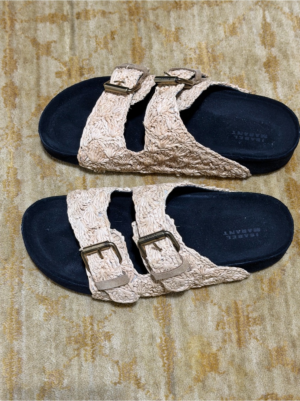 Isabel Marant, Neutral Crochet Double-Buckle Slide Sandals, Size 38/US 8 - Picture 4 of 5